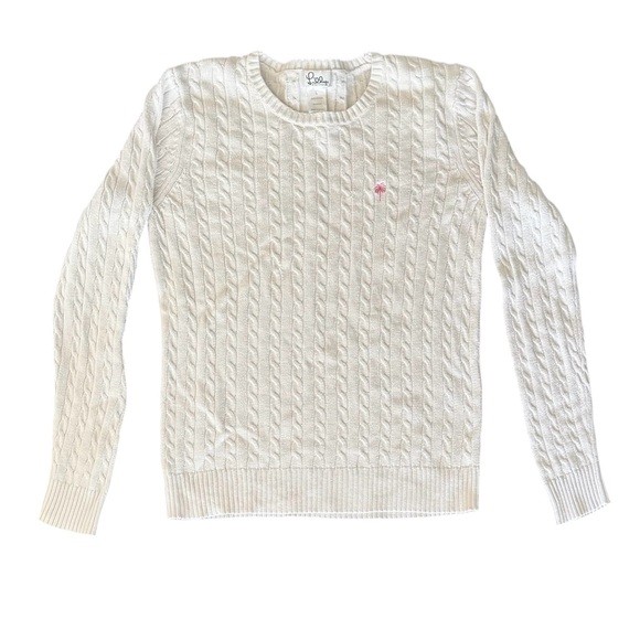 Lilly Pulitzer vintage cable knit white 100% cotton long sleeve sweater Sz L - Picture 1 of 4